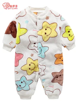 Zimní Novorozence Oblečení Flanel Tisk Romper Baby Boy Teplé Dítě Dítě, Chlapec, Dívka, Měkké Kombinéza dětská Pyžama