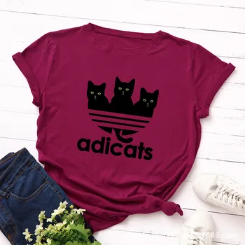 Kreslená Trička Black Cat T-shirt Ženy Harajuku Velké Velikosti Krátké Rukávy Tričko Ležérní Letní Nadrozměrné Zvíře Tisk Základní T Shirt