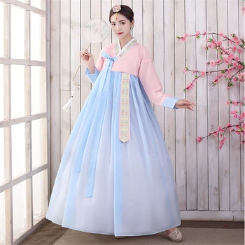 Retro Žena Korejské Tradiční Hanbok Šaty Elegantní Princezna Svatební Party Šaty Antického Menšiny Lidový Tanec Jevištní Kostým