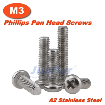 1000ks/mnoho M3(3 mm), A2 Nerezové Oceli Phillips Pan Head Machine Šrouby Metrické DIN7985