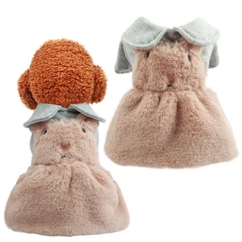 Roztomilé Zvířátko Teplé Plyšové Popruh Šaty Vhodné Na Podzim Zima Elegantní Růžová Oblečení Pro Psy Malý Pes Oblečení Pet Srst