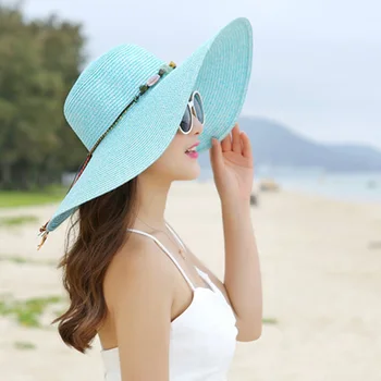 Ženy Klobouky Beach Dospělé Letní Diskety Pláž Sluneční Ochrana Cap Přenosný UV Clona Slaměný Klobouk se Širokou Krempou Cestovní Sunhats