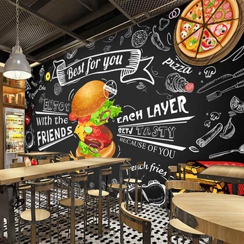Foto Tapety 3D Ručně malované Hamburg Fast Food Restaurace, Snack Store nástěnné Malby Samolepicí Vodotěsné, Snímatelné Samolepky na Zeď