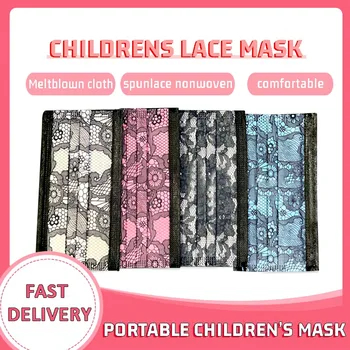 10-200ks Děti Jednorázové Krajky Ústa Masky, netkané 3-vrstva Filtru Maska Tištěné Růžová Modrá Černá Bílá Děti, Dětské pleťové Masky