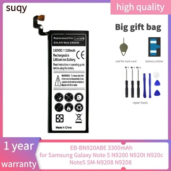 Suqy Dobíjecí Baterie pro Note 5 Baterie pro Samsung Galaxy Note 5 N9200 N920t N920c Note5 SM-N9208 N9208 Bateria Nástroje