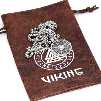 Muži z nerezové oceli Severské viking Štít Kompas Talisman, Přívěšek náhrdelník s viking dar taška