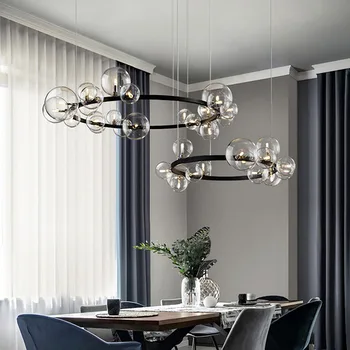 Moderní Prsten Skleněnou Kouli LED Lustr Nordic Styl Obývací Pokoj, Kuchyně Studie Lesk Domácí Design Interiéru Dekorace, Lampy