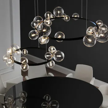 Moderní Prsten Skleněnou Kouli LED Lustr Nordic Styl Obývací Pokoj, Kuchyně Studie Lesk Domácí Design Interiéru Dekorace, Lampy