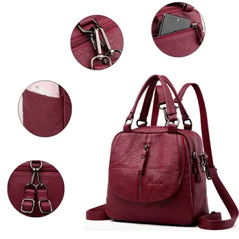 Multifunkční Černá Červená Ženy Batohy Módní Rameno Crossbody Tašky pro Dívky Bookbags Pevné Malé Školní tašky Cestovní Tašky