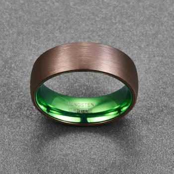 Valentýna se Zabývá Populární Pozlacené Hnědá Zelená Kupole Karbidu Wolframu Prsten Módní Retro Zásnubní Prsten Šperky Pro Muže
