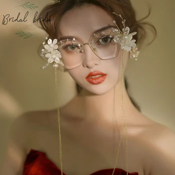 Módy Lolita Víla Brýle Rám Květina, Mnohoúhelník, Brýle, Čepice Pearl Korálek Střapce Řetěz Show Studio Focení Dekorace