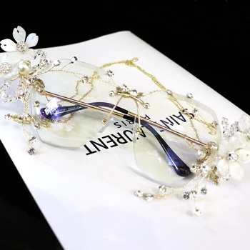 Módy Lolita Víla Brýle Rám Květina, Mnohoúhelník, Brýle, Čepice Pearl Korálek Střapce Řetěz Show Studio Focení Dekorace