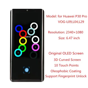 Displej pro Huawei P30 Pro Původní OLED LCD Displej 10 Dotykových Bodů Digitizer Náhrada za P30 P 30 Pro Screen Testováno
