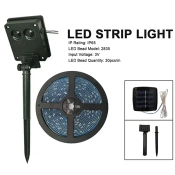 SMD 2835 Venkovní Vodotěsné Volný Střih LED Strip Light Street Patio Trávník Stuha Zahrada Dekor Solární Powered Chytrý Snadná Instalace