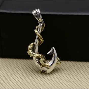 Nové v reálném S925 čistého stříbra módní šperky kotvy pirátský hák přívěsek pro muže golden dragon vlákna Thajské stříbro muži přívěsek