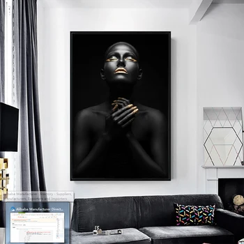 MUTU Abstraktní Zlaté Černé Africké Ženu, olejomalba Na Plátně, Plakáty A Tisky Skandinávské Umění Zdi Obraz Pro Obývací Pokoj