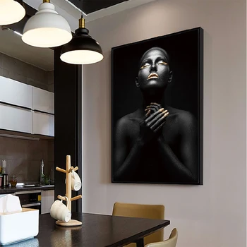 MUTU Abstraktní Zlaté Černé Africké Ženu, olejomalba Na Plátně, Plakáty A Tisky Skandinávské Umění Zdi Obraz Pro Obývací Pokoj