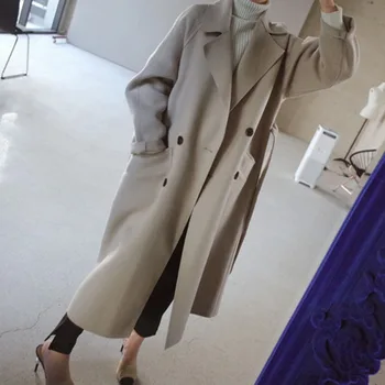 Zimní Elegantní Vlněné Směsi Žen Korejské Módní Dlouhé Kabáty Vintage Minimalistické Vlněné Kabát Oversize Vynosit