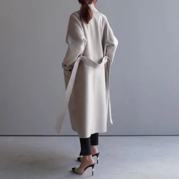 Zimní Elegantní Vlněné Směsi Žen Korejské Módní Dlouhé Kabáty Vintage Minimalistické Vlněné Kabát Oversize Vynosit