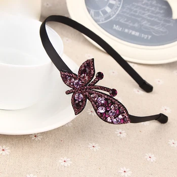 Korean Jednoduchý Dívka, Roztomilé Čelenky pokrývky hlavy Listy Drahokamu Butterfly Hairbands pro Ženy Módní Plné Diamond Vlasové Doplňky