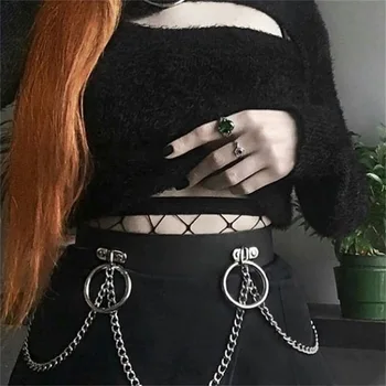 Fitshinling Módní Gothic Punk Žena Pás Kolo Řetěz Super Černé Pu Umělé Kůže Dámské Pásky Hot Prodej Grunge Ceinture Femme