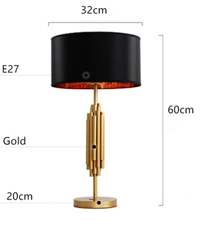 Zlatá Stolní Lampa E27 Černé Nebo Bílé Zlato Kovové Tkaniny Odstín E27 Čtení Stolní Svítidlo New Design, Dobrá Kvalita