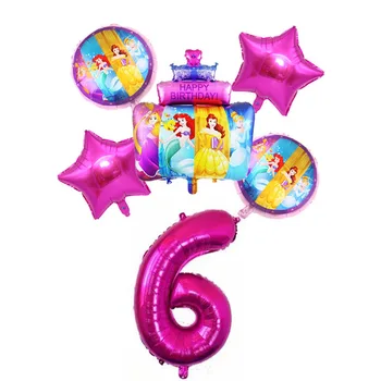 6ks Disney princezna Dort Tvar, Číslo, Balónky Sada Hliníkové Fólie balónky, Party Dekorace Baby Dívky Happy Birthday Balónky