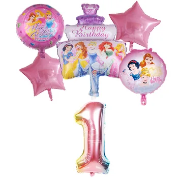 6ks Disney princezna Dort Tvar, Číslo, Balónky Sada Hliníkové Fólie balónky, Party Dekorace Baby Dívky Happy Birthday Balónky