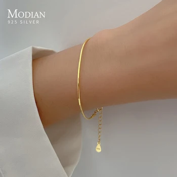 Modian Klasické Základní 925 Sterling Silver Módní Jednoduché Zlaté Barvě Snake Řetězce Náramek pro Ženy, Link Řetěz Náramek Jemné Šperky