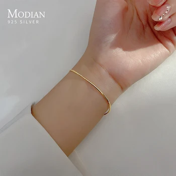 Modian Klasické Základní 925 Sterling Silver Módní Jednoduché Zlaté Barvě Snake Řetězce Náramek pro Ženy, Link Řetěz Náramek Jemné Šperky
