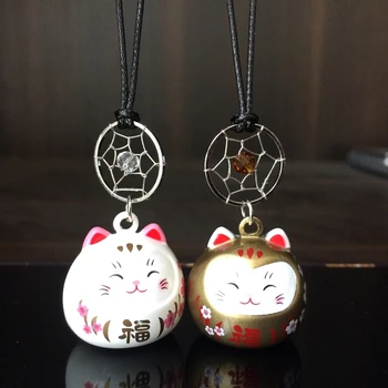 Malé Větrné Zvonkohry Lucky Cat Mědi Jingle Bell Chime Vítr Japonský Styl Populární Větrné Zvonky