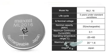 50pc Maxell Původní ML2016 ML 2016 3v Li-Ion Lithium-Ion Dobíjecí Mince Buněk Tlačítko CMOS RTC Baterie Baterie