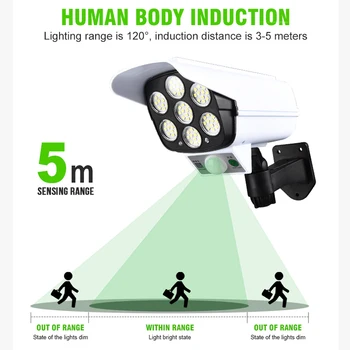 Falešné Kamery LED Solární Lampa Senzor PIR Venkovní Simulace Figuríny Kamera Vodotěsné IP65 Bezpečnostní CCTV Lampa