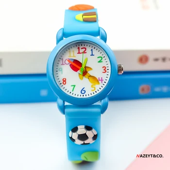Doprava zdarma chlapci raketa 3D sledovat malé děti, dívky fotbal design silikonové popruh náramkové hodinky, děti, kreslený dárek hodiny