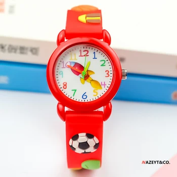 Doprava zdarma chlapci raketa 3D sledovat malé děti, dívky fotbal design silikonové popruh náramkové hodinky, děti, kreslený dárek hodiny