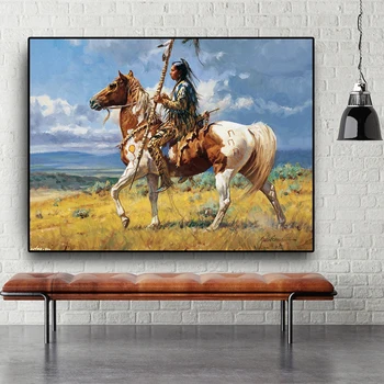 Nativní Indické Koně Obrázek Abstraktní olejomalba na Plátno Cuadros Plakáty a Tisky Umění Zdi Obraz pro obývací pokoj