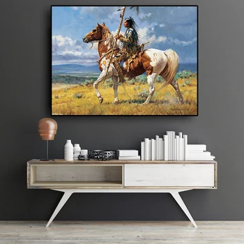 Nativní Indické Koně Obrázek Abstraktní olejomalba na Plátno Cuadros Plakáty a Tisky Umění Zdi Obraz pro obývací pokoj