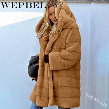 WEPBEL Dámské Kabáty Bundy Ženy Ležérní jednobarevné Zimní Plyš s Kapucí Dlouhý Úsek Plus Sametové Volné Bunda