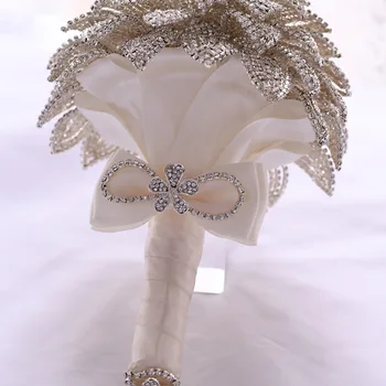 JaneVini Silver Crystal Svatební Kytice Nevěsta Květiny Ručně 2020 Luxusní Svatební Kytice Drahokamu Svatební Brož Příslušenství