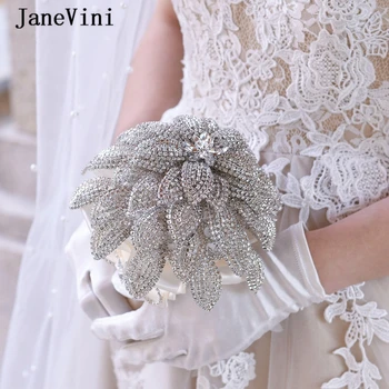 JaneVini Silver Crystal Svatební Kytice Nevěsta Květiny Ručně 2020 Luxusní Svatební Kytice Drahokamu Svatební Brož Příslušenství