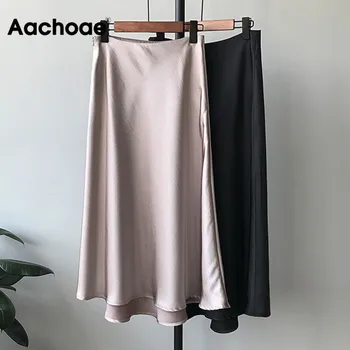Aachoae Elegantní Pevné Dlouhé Sukně Léto Podzim Rok 2020 Vysoké Pasu Příležitostné Volné Sukně Dámy Úřad Opotřebení Vintage Sukně Faldas Mujer
