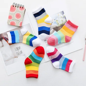 2019 Dětské Bavlněné Ponožky Rainbow Pruhované Děti Školní Bavlněné Ponožky Pro Kluky, Dívky, Sox Meias Sokken Pro Jaro, Léto, Pokles Lodní Dopravy