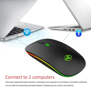 2.4 G Wireless Bluetooth Dual Mode Barevné Záře Bezdrátová Myš Ergonomická Optická Dobíjecí Slim Office PC Myši Pro PC Laptop