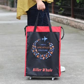 Ženy, Muži Cestovní Tašky Skládací Dámy Nákupní Taška s Potravinami Stahovák Vozík Taška Wheel Bag Přenosné Úložiště Nákupní Košík kabelka