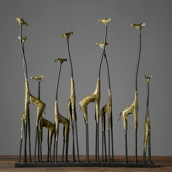 Vintage Žirafa Desktop Docor Kovové Sochy Jelena Orniament Řemeslo Zvířecí Postavy Domova Železné Řemesla Sochařství