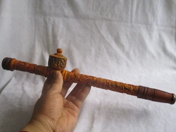 Doprava zdarma Nádherné Čínské ruční práce Kosti Vyřezávané Dragon pipe, ruční práce Dlouhé Potrubí ,Čínské Staré potrubí ,dlouhé 39CM