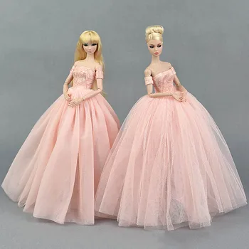 Růžové Svatební Šaty Pro Panenky Barbie Princezna Večerní Party Šaty Nosí Dlouhé Šaty Doll Oblečení Pro Barbie Domeček Pro Panenky
