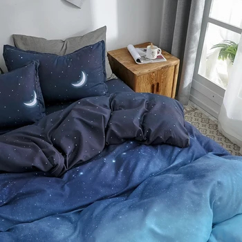 4ks Koleji Lůžkoviny Hvězda Moon Prostěradlo, Peřinu Polštář Povlečení bytový Textil King size postel