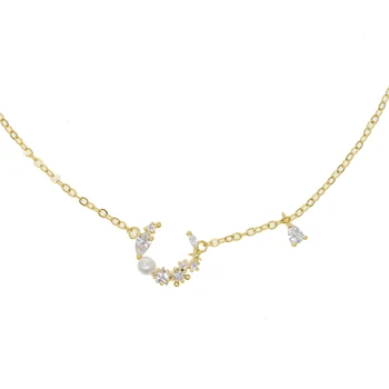 2019 nové módní zlaté barvy kapání cz moon tvar náhrdelník pro dívky krátký náhrdelník elegantní květinový cz pearl kouzlo delikátní náhrdelník