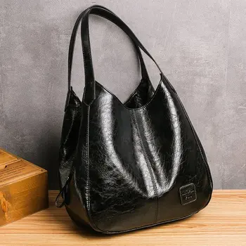 Vysoce Kvalitní Ženy Ležérní Kabelka Kabelka Velká Kapacita Tote Bag Luxusní Vintage Kožená přes Rameno Crossbody Tašky pro Ženy